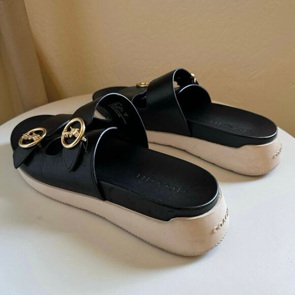 Coach Gable Sandal Black Leather with Gold Buckles Size 8.5B - Picture 3 of 6